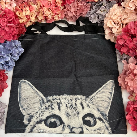 Eco-Friendly Gray Tabby Cat on a Black Folding Tote Bag - Picture 7 of 16
